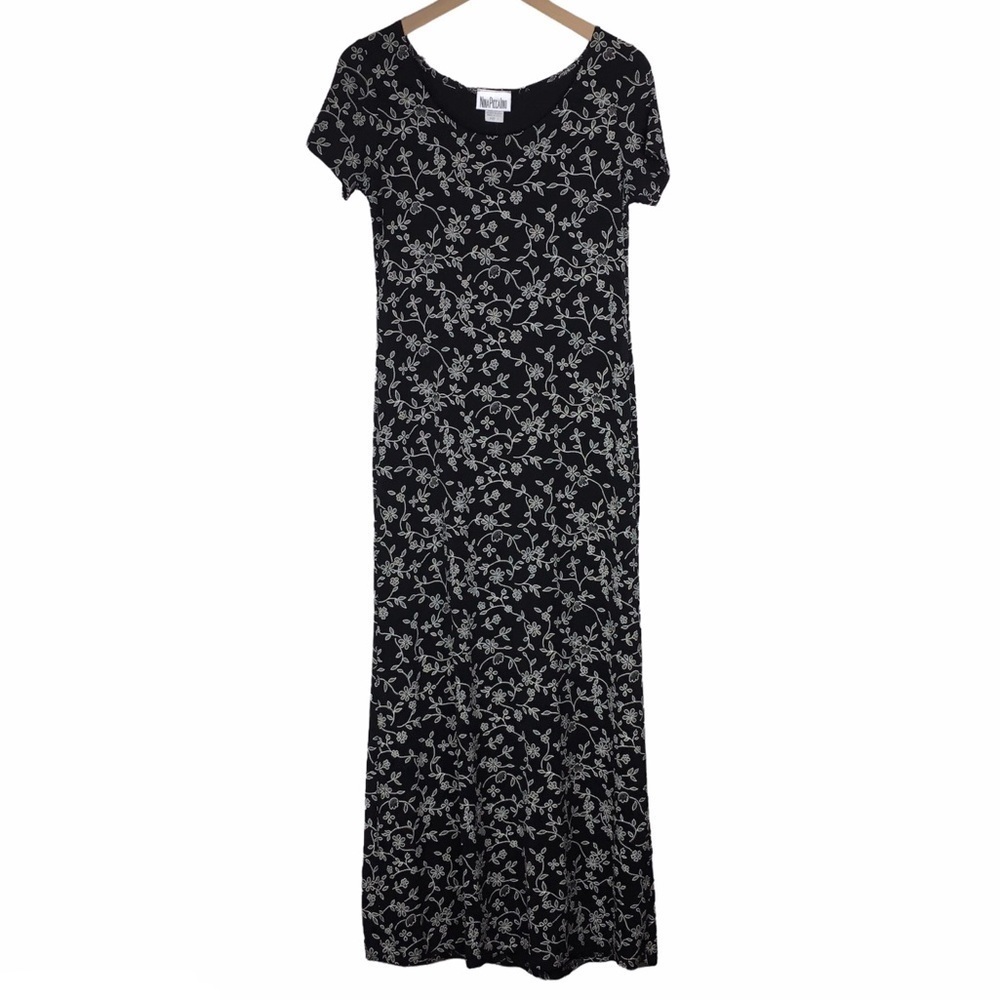 VINTAGE Nina Piccalino 90s Dress Maxi Long Stretchy Floral Gothic Lolita Large